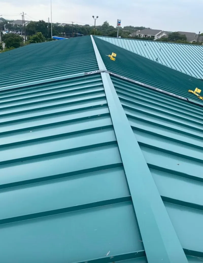 Green commercial metal roof ridge and valley for Metal Roof Repair in Gustine